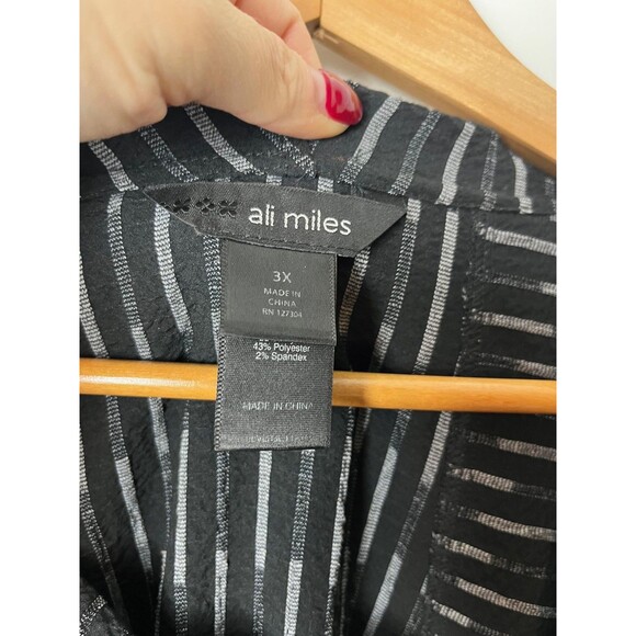 Ali Miles Pullover Womens 3X Black Gray Cowl Neck Tunic Pockets Striped - Picture 4 of 7